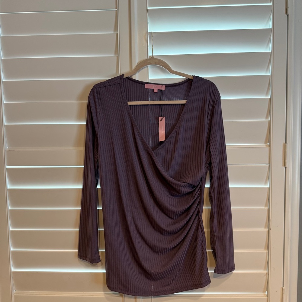 Ragnax Faux Wrap Knit Top Ribbed Purple Size XL